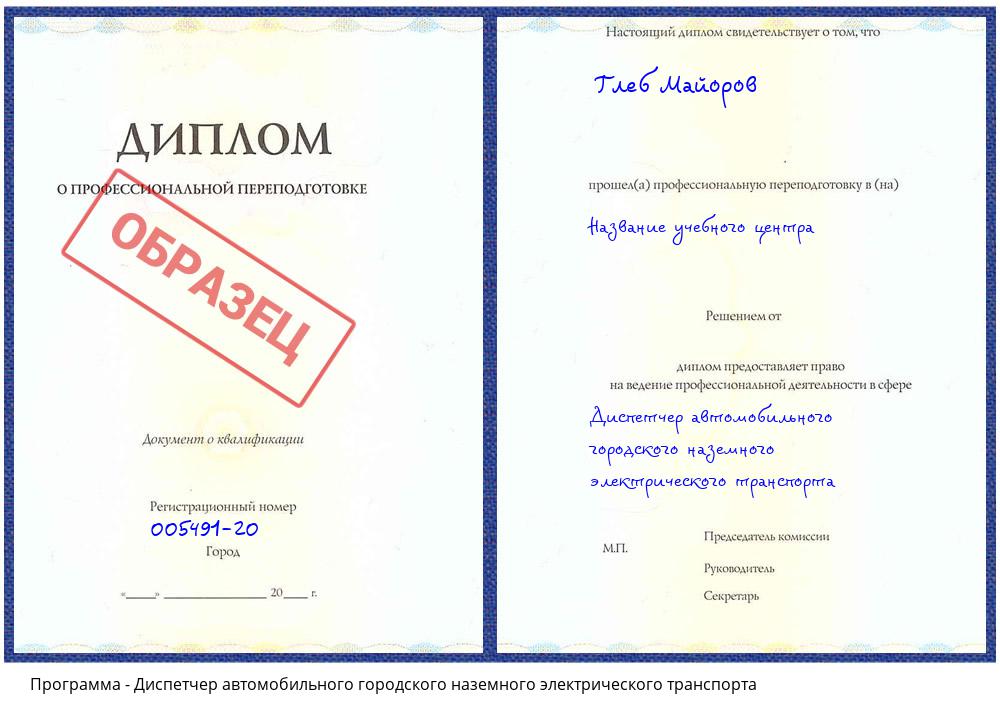 Диспетчер автомобильного городского наземного электрического транспорта Назарово