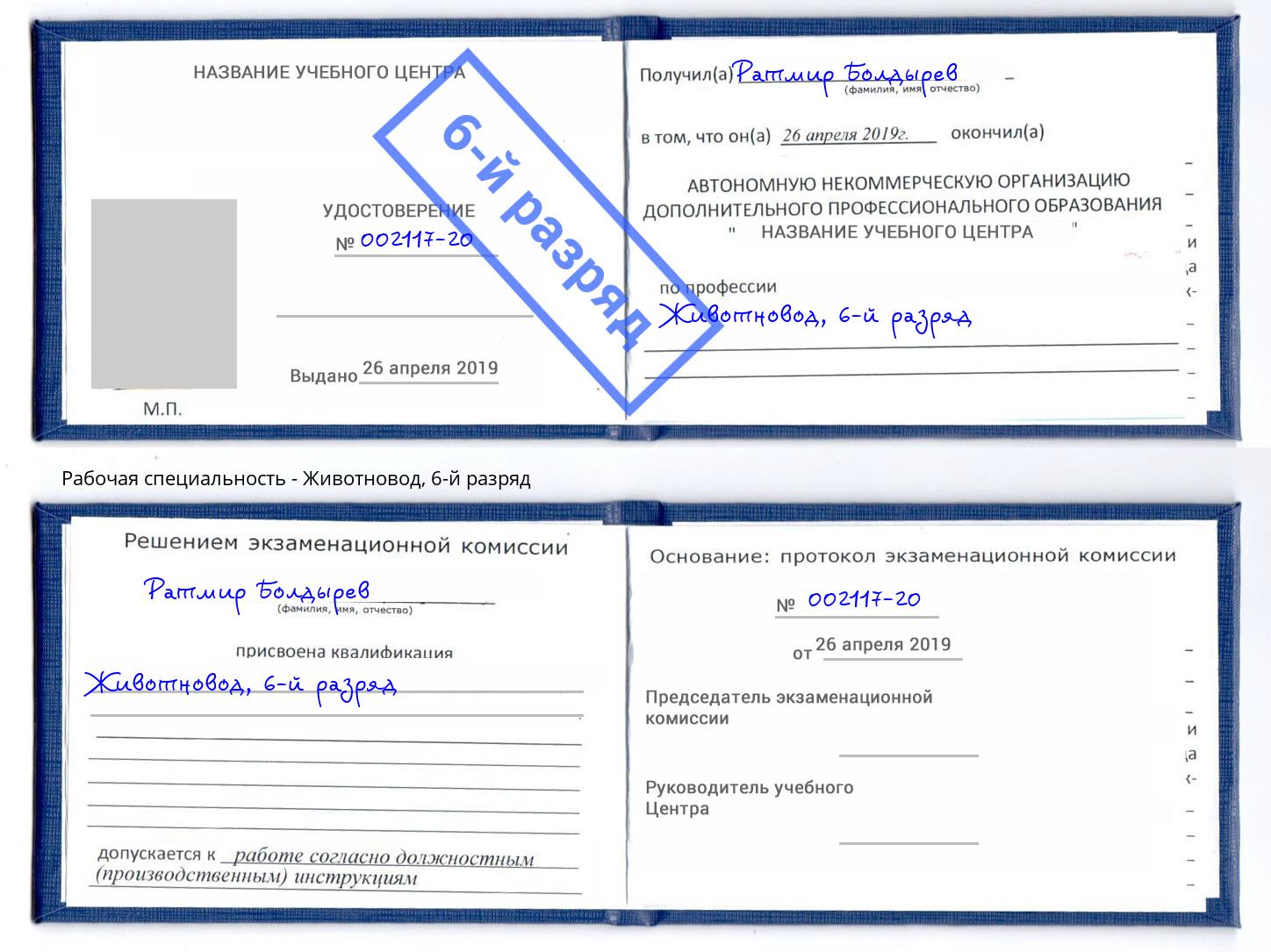 корочка 6-й разряд Животновод Назарово