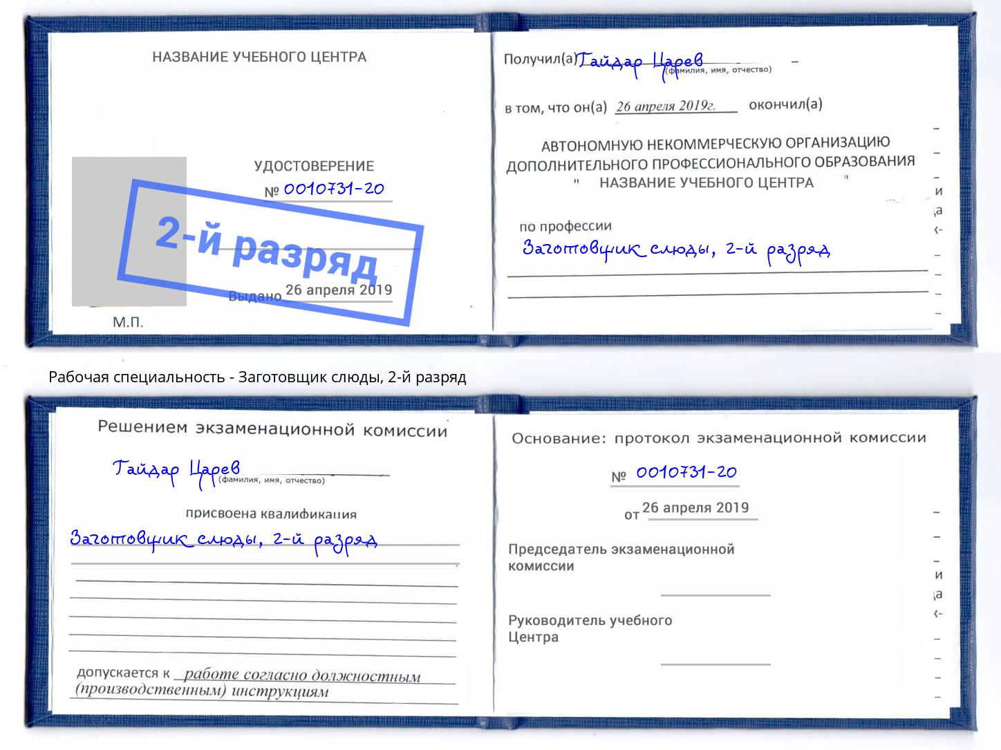 корочка 2-й разряд Заготовщик слюды Назарово