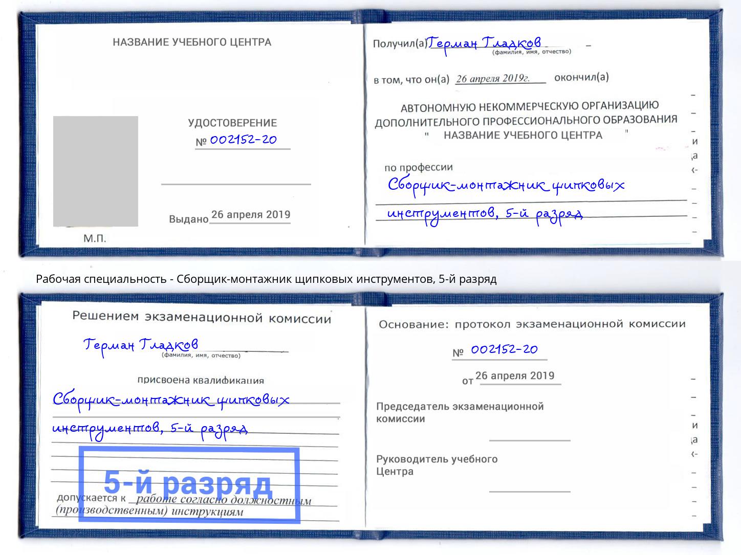 корочка 5-й разряд Сборщик-монтажник щипковых инструментов Назарово