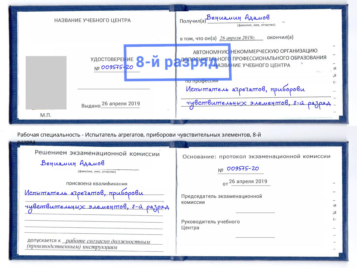 корочка 8-й разряд Испытатель агрегатов, приборови чувствительных элементов Назарово