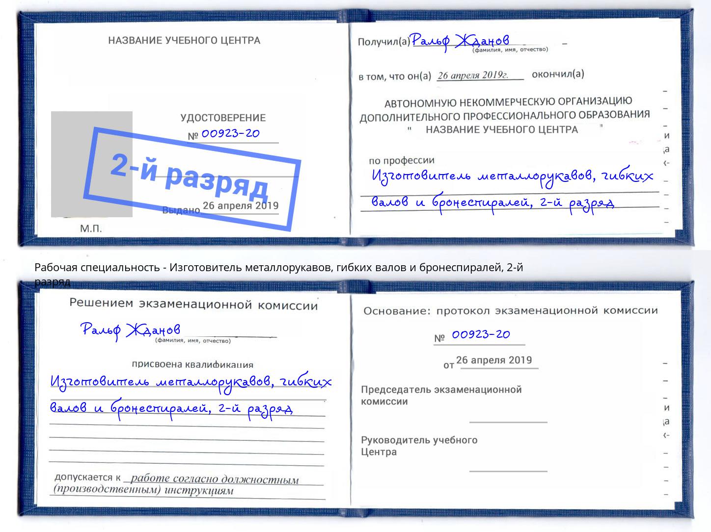 корочка 2-й разряд Изготовитель металлорукавов, гибких валов и бронеспиралей Назарово